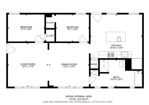 Floor plan for 2 beds, 1 bath, 750 sqft